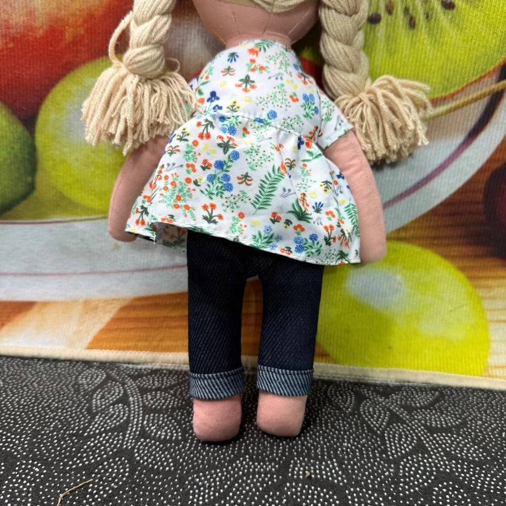 Handmade Fabric Doll With Blonde Braids & Floral Dress - Picture 7 of 7